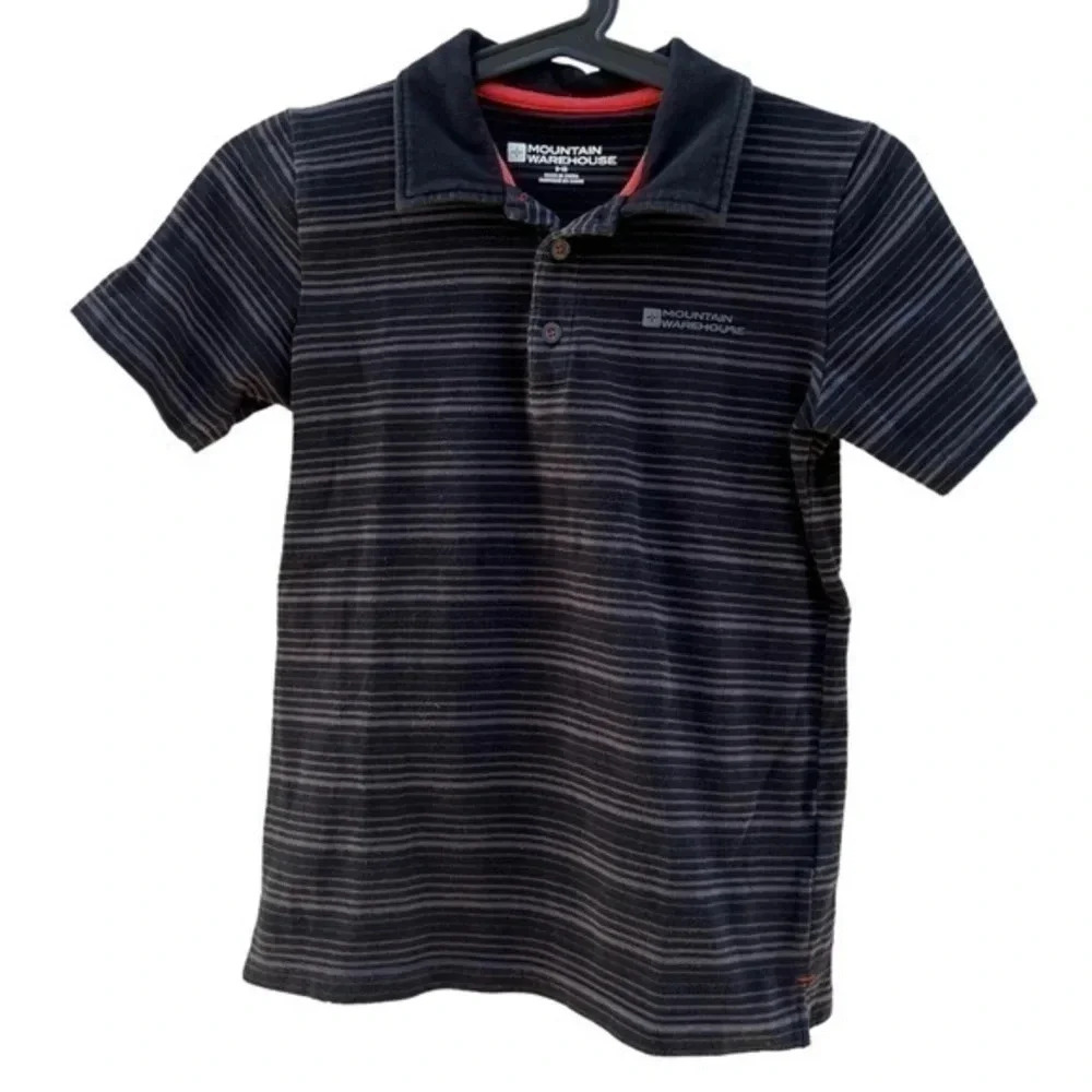 Mountain Wearhouse Boys Short Sleeve Polo Shirt Black Gray Stripes Size 9/10​​​‎